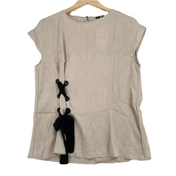 -Zara Women's Top w/ Lace Up Detailing Beige NWT L - Picture 1 of 10